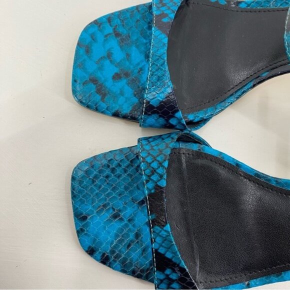 Marc Fisher LTD Womens Heeled Sandals 7M Blue Leather Snake Print Slip On - Picture 10 of 10